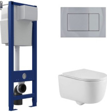 Унитаз подвесной Berges Wasserhaus Tornas Rimless + Atom 410 АТ-043332 с кнопкой Atom хром глянец