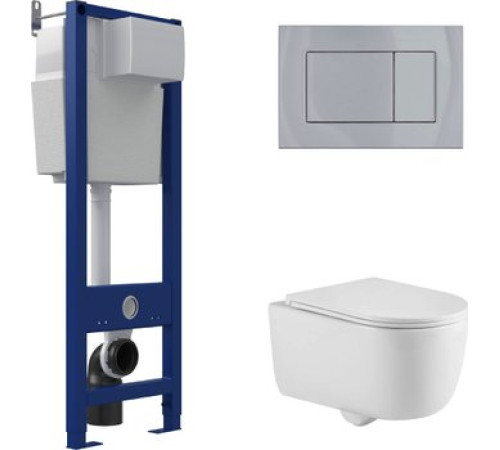 Унитаз подвесной Berges Wasserhaus Tornas Rimless + Atom 410 АТ-043332 с кнопкой Atom хром глянец