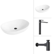 Умывальник Lauter 21502 + Reef 21CK8678BS с сифоном 21635B черный матовый