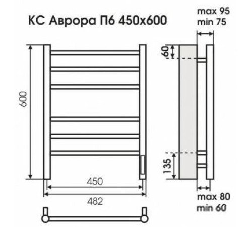 Полотенцесушитель TERMINUS Аврора электро КС П6 с диммером 450x600, белый