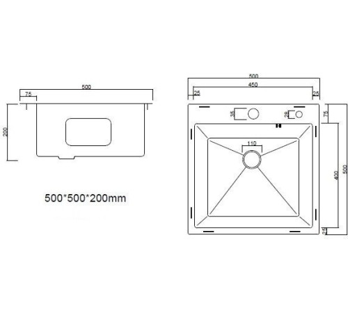 Кухонная мойка ARFEKA Eco AR 500*500 Black PVD Nano Decor Millet Grains
