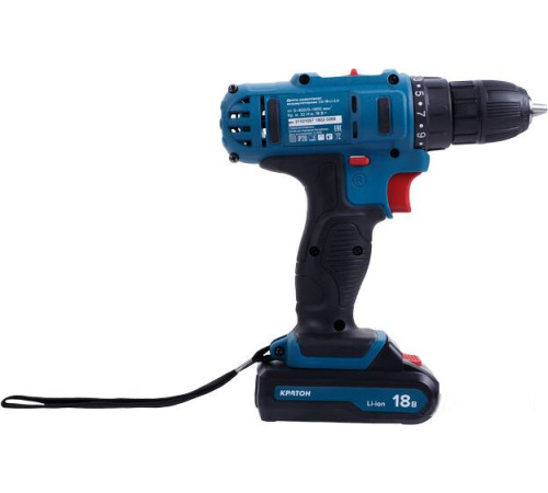 Дрель-шуруповерт Кратон CD-18-Li-2.0 31101057 с 2-мя АКБ 2 Ач, кейс, оснастка