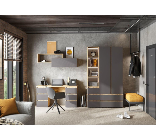 Стол Стендмебель Хелен ПС-02 серый графит/дуб крафт золотой