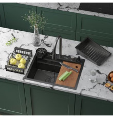 Кухонная мойка Roxen Stage Plus 560250-60-BS многофункциональная 8 в 1 60*48/текстурный графит