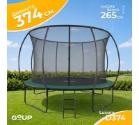 Батут GoUP Luxury-D374 с сеткой и лестницей, темно-зеленый