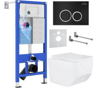 Унитаз подвесной Roxen Boro One Rimless 6 в 1 StounFix Dual Fresh 507542 кнопка: черный матовый