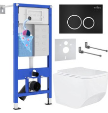 Унитаз подвесной Roxen Boro One Rimless 6 в 1 StounFix Dual Fresh 507542 кнопка: черный матовый