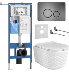 Унитаз подвесной Roxen Vine Tornado в комплекте с инсталляцией StounFix Dual Fresh 6 в 1 979020 кнопка: оружейная сталь/металл