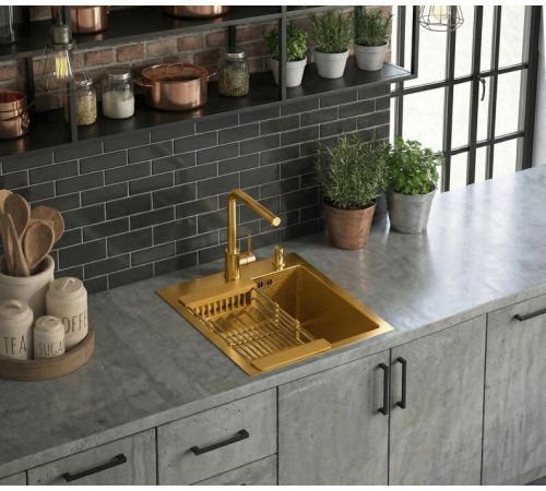 Кухонная мойка Diamond 450*500, коландер, дозатор GOLD DECOR