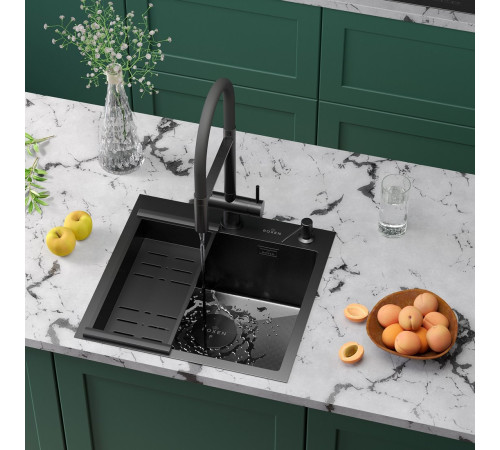 Кухонная мойка Roxen Simple 560220-60B-GR графит/текстурная PVD покрытие с коландером и дозатором