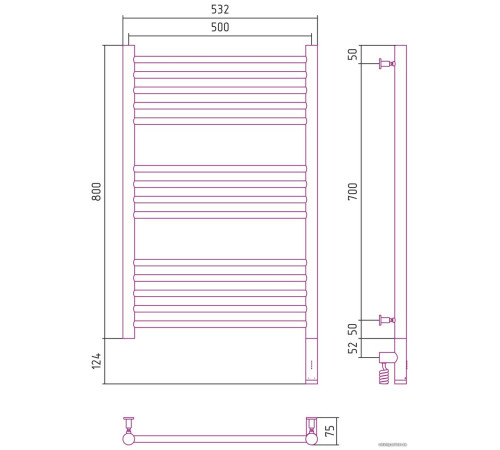 Полотенцесушитель Сунержа Богема 3.0 прямая 800х500 МЭМ правый 03-5805-8050