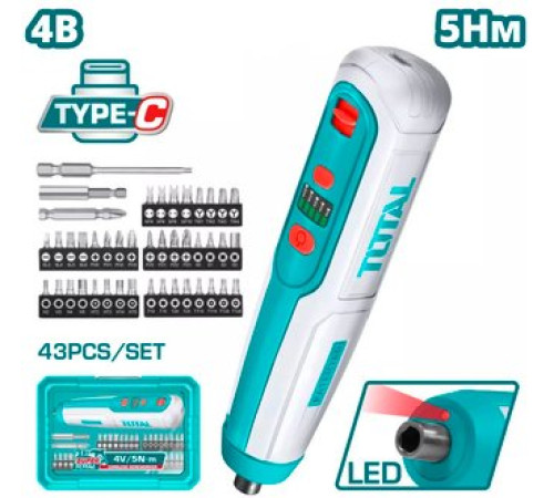 Электроотвертка Total TSDLI04062 с АКБ, кейс