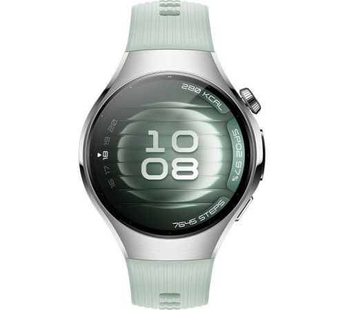 Умные часы Huawei Watch 5 42 мм серебристый, с зеленым силиконовым ремешком, международная версия