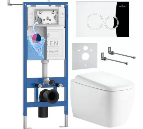 Унитаз подвесной Roxen Martin в комплекте с инсталляцией StounFix Dual Fresh 6 в 1 968509 кнопка: хром глянцевый