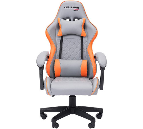 Игровое геймерское кресло CHAIRMAN CH28 экокожа, серый/оранжевый