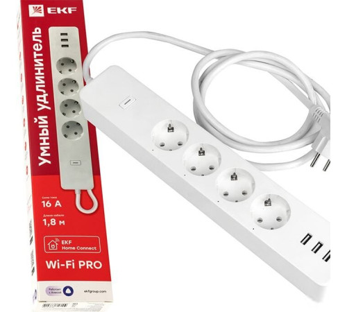 Умный удлинитель EKF Connect PRO Wi-Fi c USB RCE-2-WF