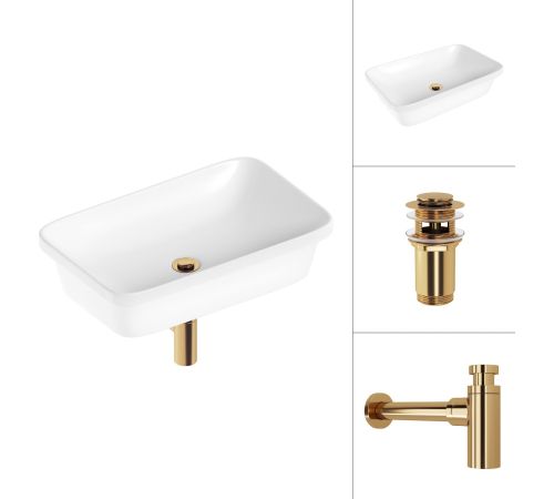 Умывальник Lauter 21370 + клапан 21190G + сифон 21635G золото
