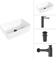 Умывальник Lauter 21674A + Cascade 21СК0655BS + сифон 21635B + дон.клапан 21190B черный матовый