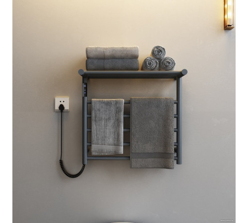 Полотенцесушитель Maxonor PL-TRE03-55-5-3 с полкой серый, подключение слева