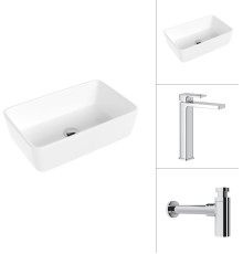 Умывальник Lauter 21674A + Cascade 21СК0655C с сифоном 21635CH хром