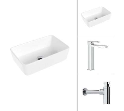 Умывальник Lauter 21674A + Cascade 21СК0655C с сифоном 21635CH хром