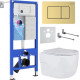 Унитаз подвесной Roxen Porto в комплекте с инсталляцией StounFix Dual Fresh 6 в 1 968478 кнопка: брашированное золото