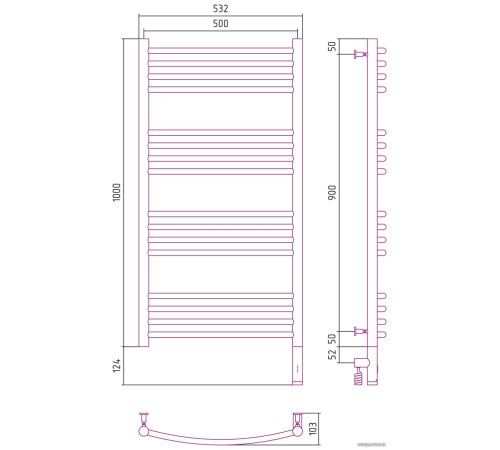 Полотенцесушитель Сунержа Богема 3.0 выгнутая 1000х500 МЭМ правый 00-5803-1050