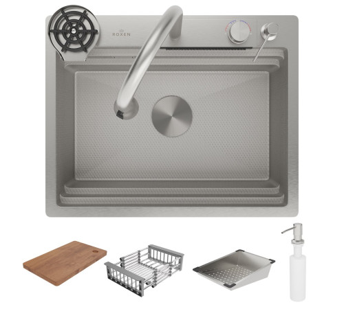 Кухонная мойка Roxen Stage Plus 560250-60-S многофункциональная 8 в 1 60*48/текстурный сатин