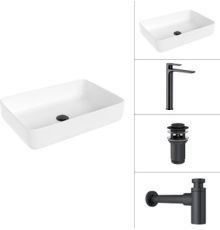 Умывальник Lauter 21487-50 + Reef 21CK8678BS + сифон 21635B + дон.клапан 21190B черный матовый