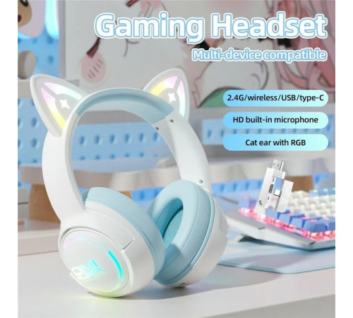 Наушники Onikuma GT838 Cat Ear белый/голубой