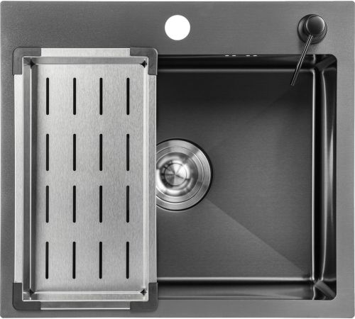 Кухонная мойка Saniteco 5045 Nano + Spike F9S07000 хром, с сифоном, дозатором и коландером