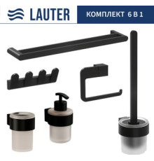 Набор аксессуаров для ванной Lauter 21TS3019 + 21TS3021 + 21TS3009 + 21TS3015 + 21TS3002 + 21TS3023 Matt Black, 6 предметов