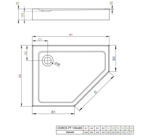 Душевой поддон Radaway Doros PT E Compact 100x90 L