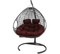 Подвесное кресло M-Group Для двоих Люкс 11510202 коричневый ротанг/бордовая подушка