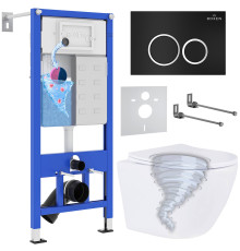 Унитаз подвесной Roxen Antares Tornado в комплекте с инсталляцией StounFix Dual Fresh 6 в 1 968339 кнопка: черный матовый