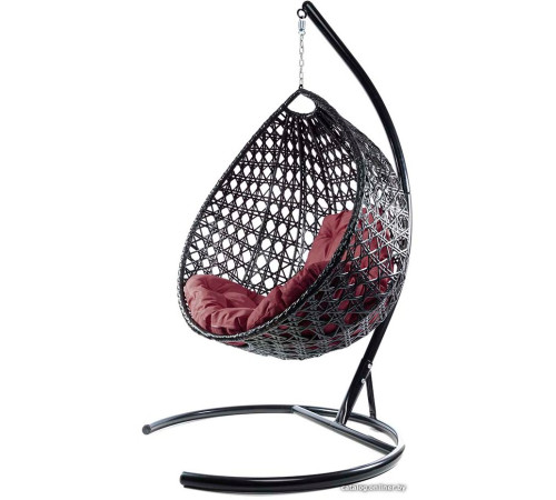 Подвесное кресло M-Group Капля Люкс 11030402 черный ротанг/бордовая подушка