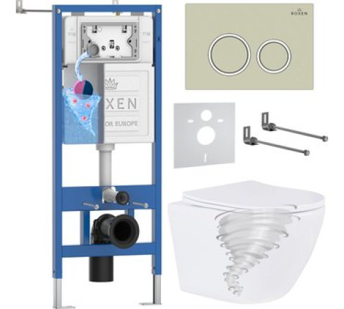 Унитаз подвесной Roxen Antares Tornado Long в комплекте с инсталляцией StounFix Dual Fresh 6 в 1 868429 кнопка: пастель бежевый матовая