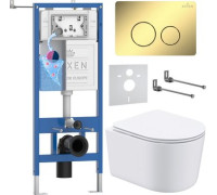 Унитаз подвесной Roxen Simple Compact в комплекте с инсталляцией StounFix Dual Fresh 6 в 1 868569 кнопка: сатин матовая