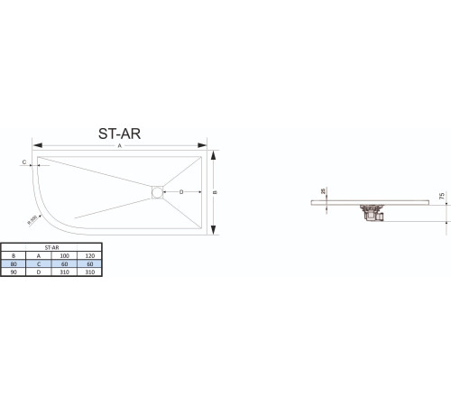 Душевой поддон RGW ST/AL-0128G 80x120 левый