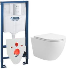 Унитаз подвесной Lauter Vortex 2110830+GROHE Rapid SL 39504000+37131000 с кнопкой округлая, хром
