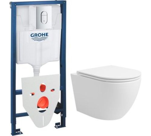 Унитаз подвесной Lauter Vortex 2110830+GROHE Rapid SL 39504000+37131000 с кнопкой округлая, хром