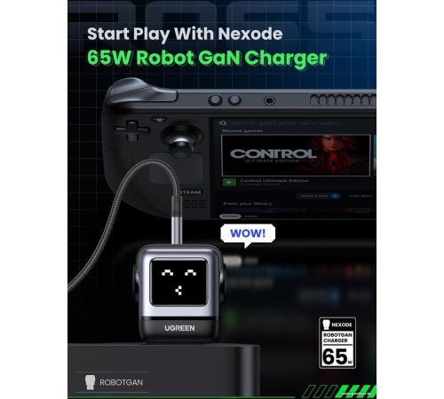 Сетевое зарядное Ugreen Nexode RG 65W CD361 черный/серый