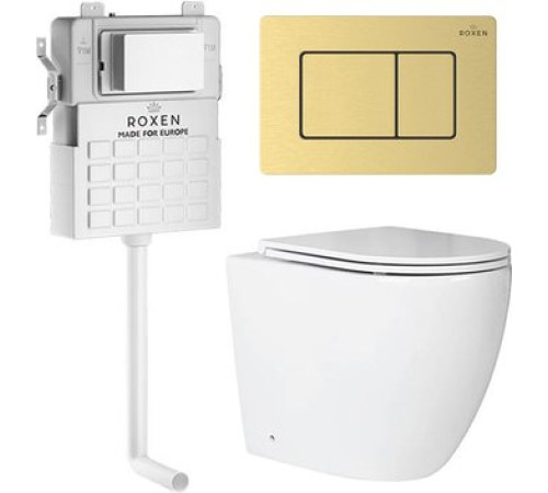 Унитаз приставной Roxen Antares в комплекте с инсталляцией Roxen Attach 5 в 1 968415 кнопка: брашированное золото