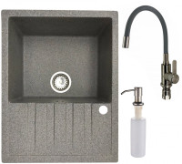 Кухонная мойка БелЭворс Vega L + смеситель W74004-9 + дозатор L405-1 серый/сатин