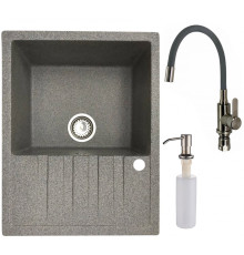 Кухонная мойка БелЭворс Vega L + смеситель W74004-9 + дозатор L405-1 серый/сатин