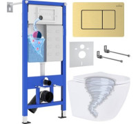 Унитаз подвесной Roxen Antares Tornado в комплекте с инсталляцией StounFix Dual Fresh 6 в 1 968463 кнопка: брашированное золото