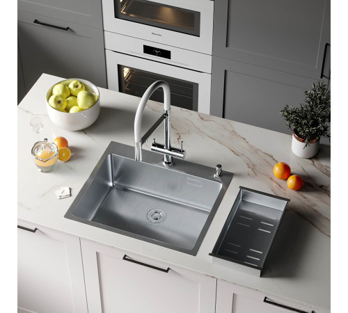 Кухонная мойка Roxen Simple 560220-60 сатин с коландером и дозатором