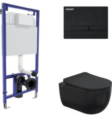 Унитаз подвесной Berges Wasserhaus Ventas Black Rimless + Visam Slim 525 EX-043326 с сиденьем