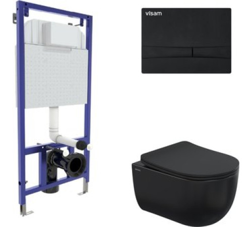 Унитаз подвесной Berges Wasserhaus Ventas Black Rimless + Visam Slim 525 EX-043326 с сиденьем