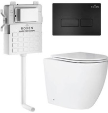 Унитаз приставной Roxen Antares в комплекте с инсталляцией Attach 5 в 1 967019 кнопка: черный матовый